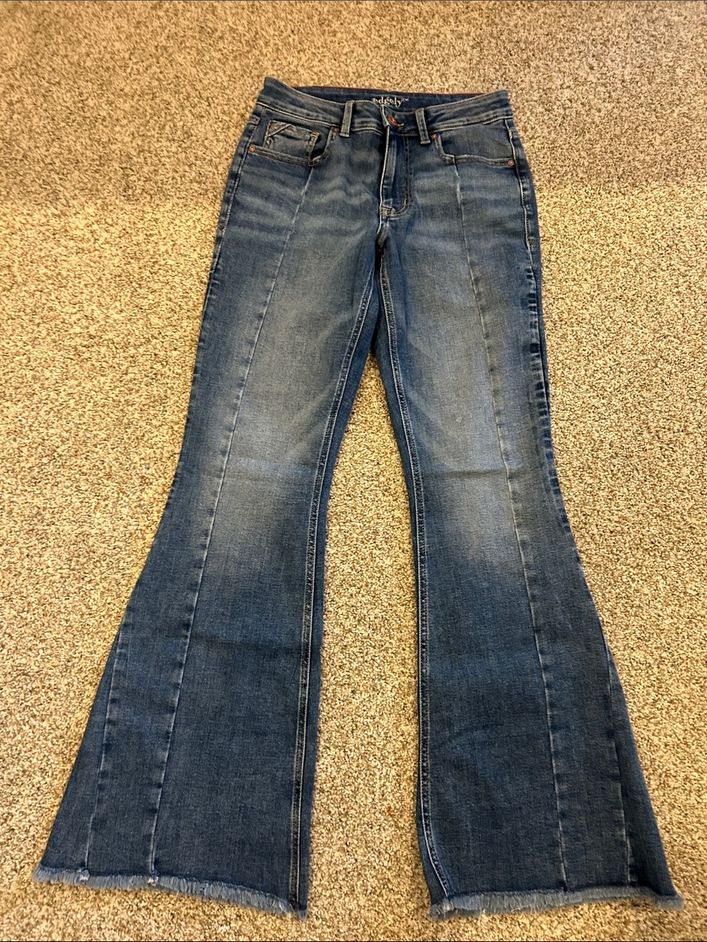 High-Rise Indigo Flare Jeans with Raw Hem